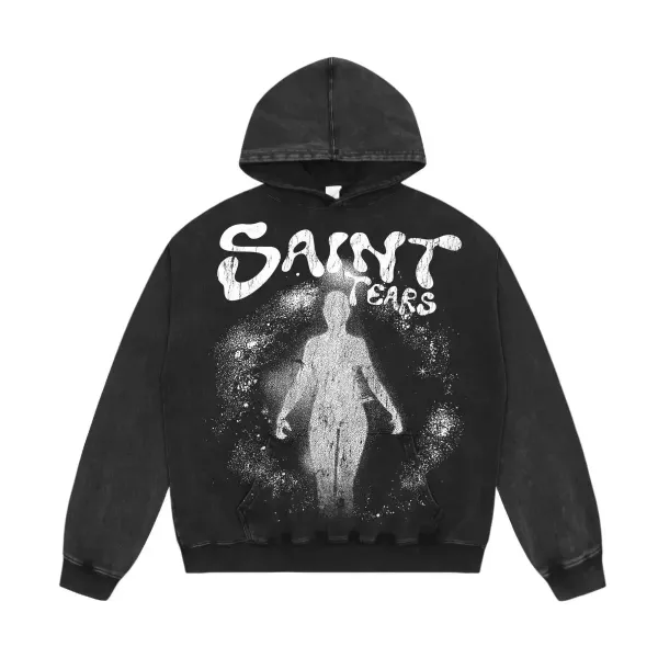Saint Tears Graphic Washed Black Hoodie - 1