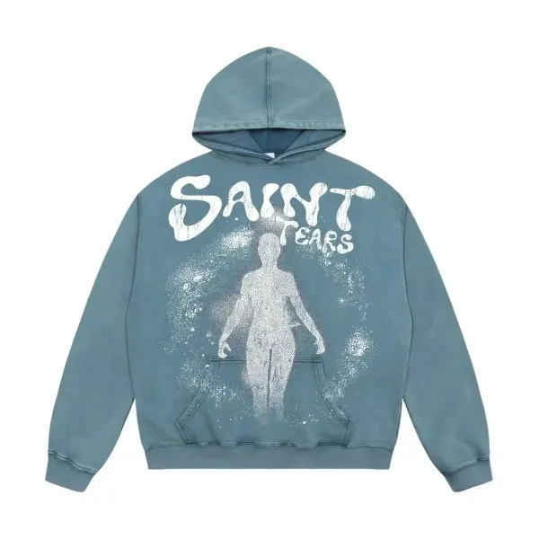 Saint Tears Graphic Hoodie Blue Washed - 1