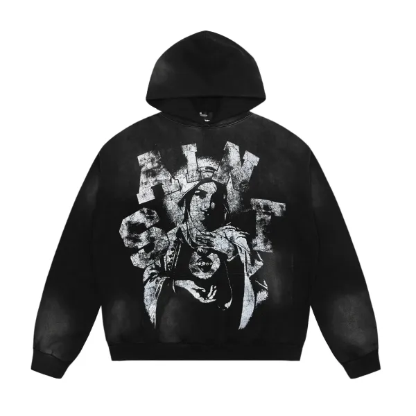ANVIL x Unknown Artist Distressed Graphic Hoodie Black - 1