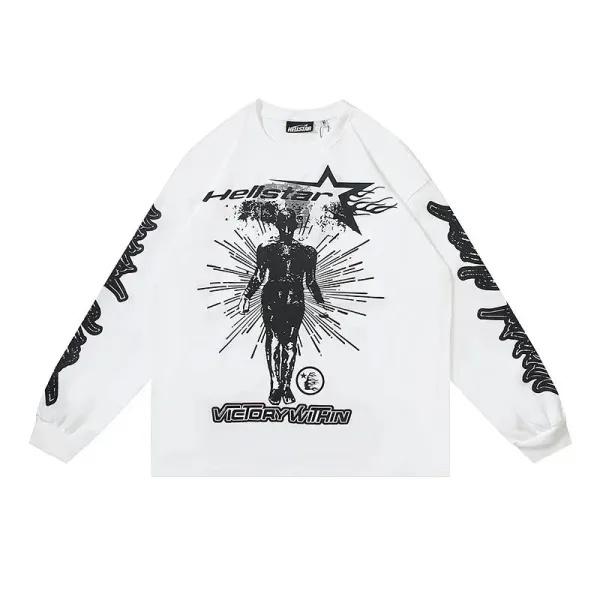 Hellstar Victory Within White Long-Sleeve Graphic Tee - 1