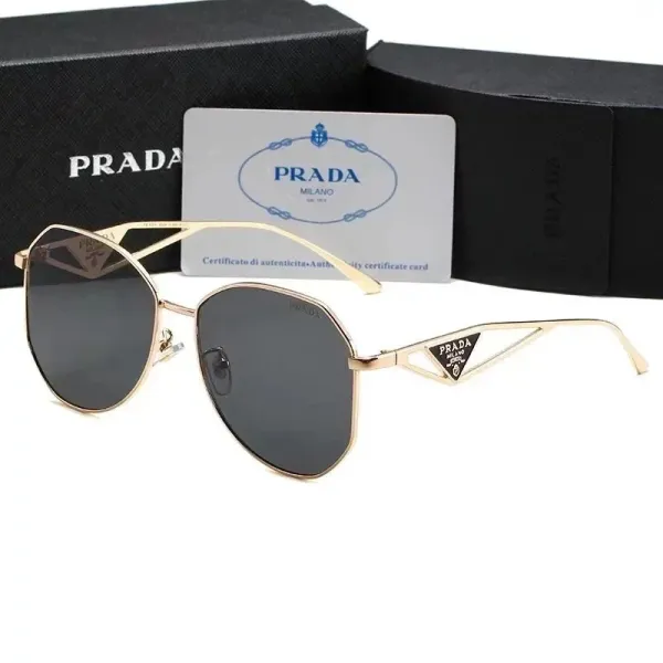 Prada PR 52US Gold Frame Dark Gray Lens Sunglasses - 1