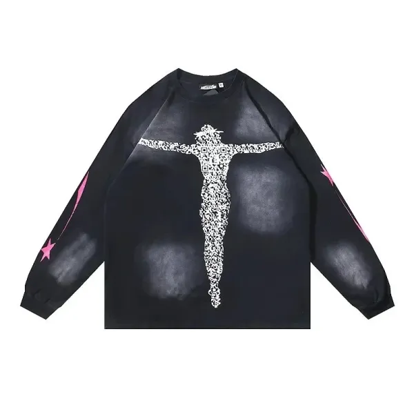 Melted Mind QR Crucifix Long Sleeve T-Shirt Black - 1