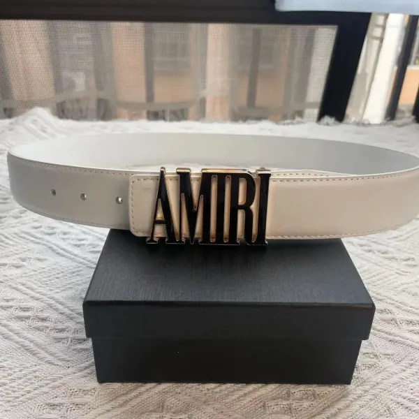 Amiri Logo Buckle Leather Belt White - 1