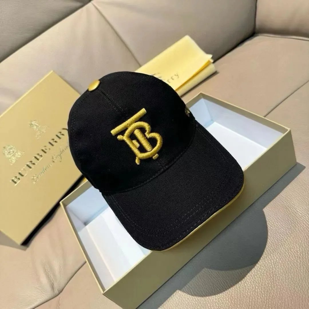 Burberry Monogram Embroidered Black Baseball Cap with Gold Trim - 1