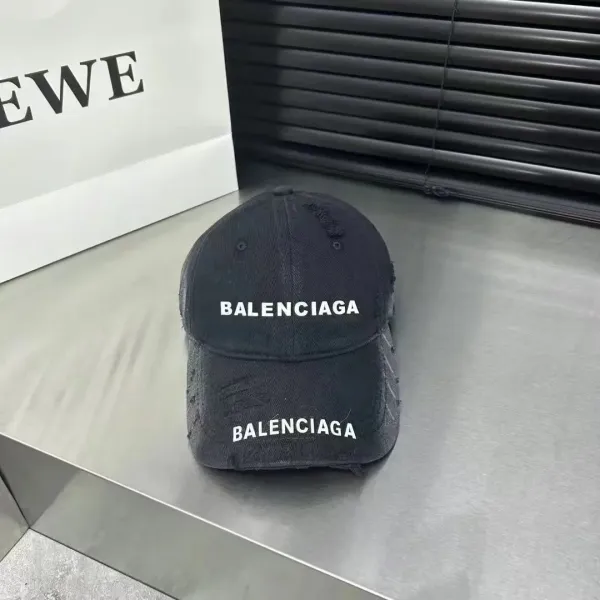 Balenciaga Distressed Logo Baseball Cap Black - 1