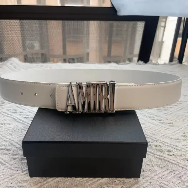 Amiri Logo Buckle Leather Belt White - 1