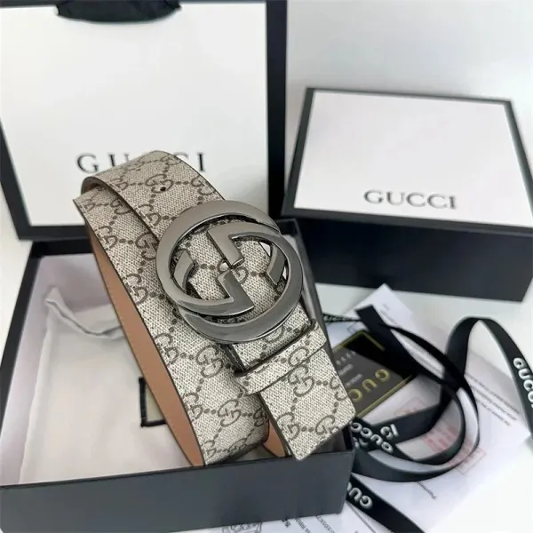 Gucci GG Marmont Belt Beige Canvas Leather Belt - 1
