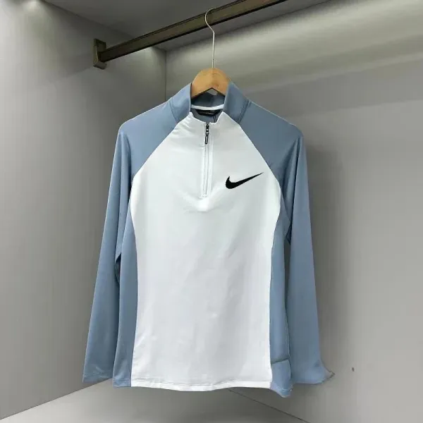 Nike Quarter-Zip Performance Top White and Light Blue Activewear - 1