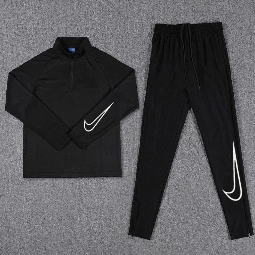 Nike Swoosh Logo Black Half-Zip Base-Layer Top and Sweatpants Tracksuit - 1