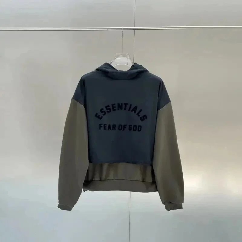 Fear of God Essentials Color-Block Hoodie Black and Army Green - 6