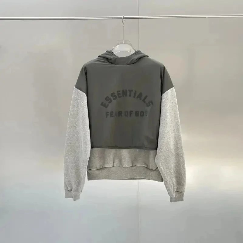 Fear of God Essentials Color-Block Hoodie Black and Army Green - 7