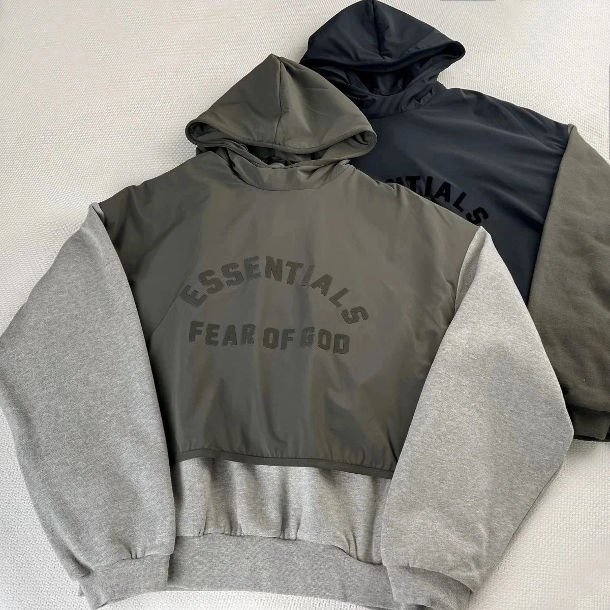 Fear of God Essentials Color-Block Hoodie Black and Army Green - 3