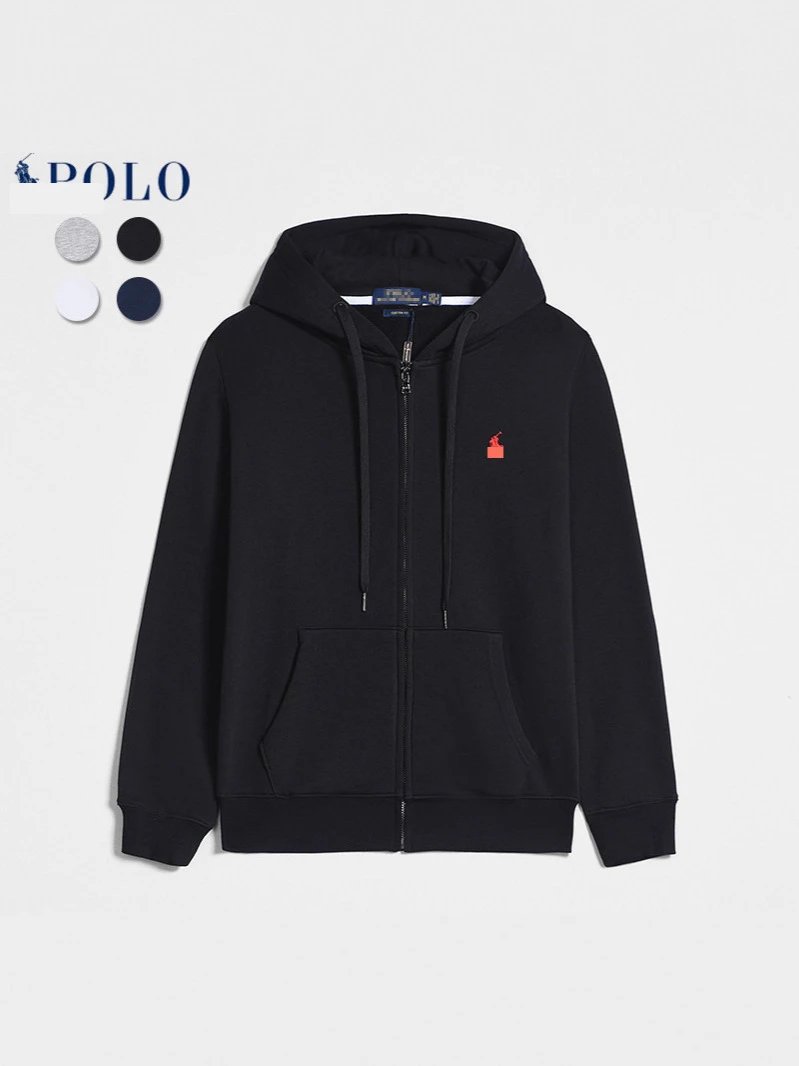 跨境男士卫衣春秋款RL外套男款长袖刺绣小马标拉链开衫Polo纯色