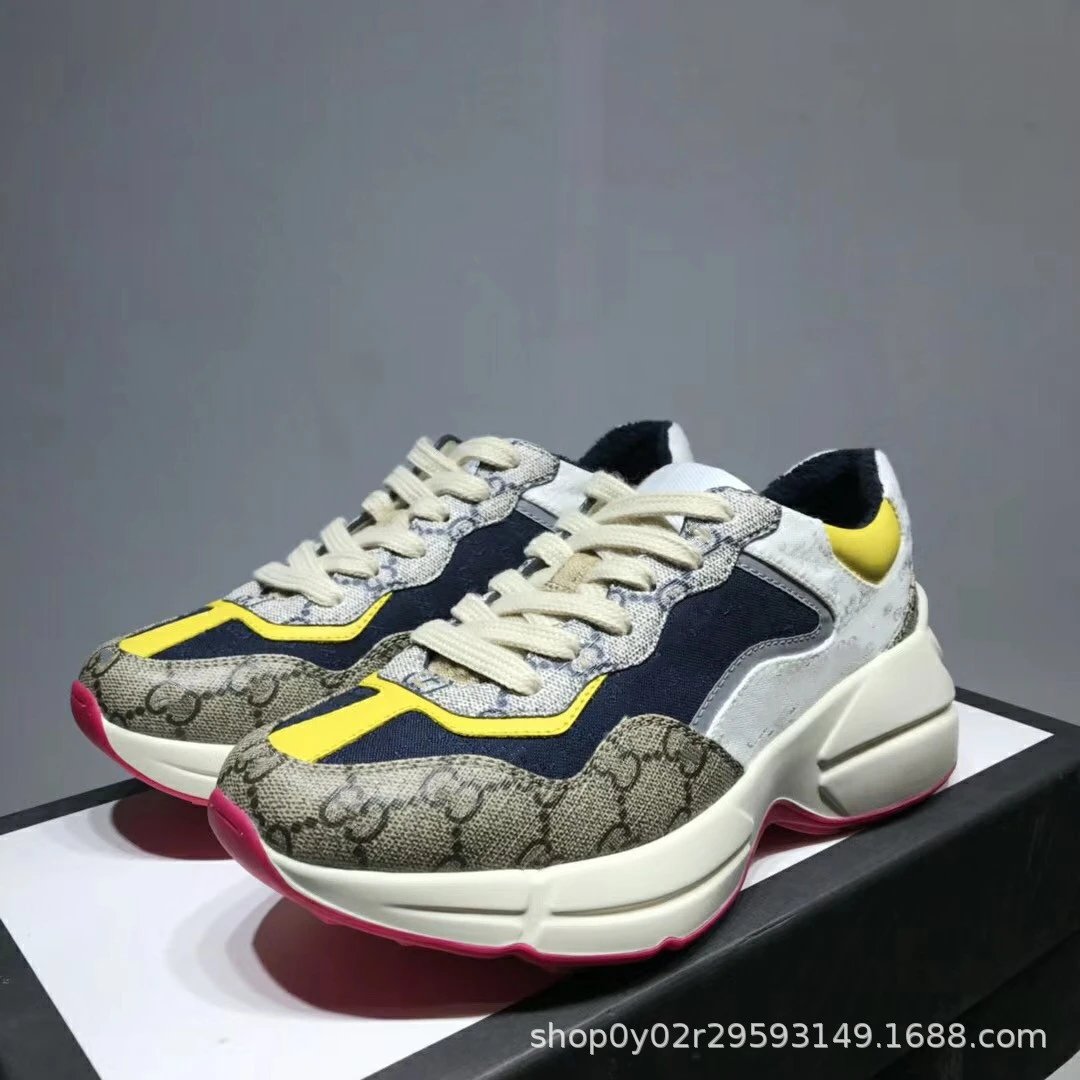 高版本老爹鞋ins潮2021春季新款真皮老花厚底百搭情侣休闲运动鞋 3
