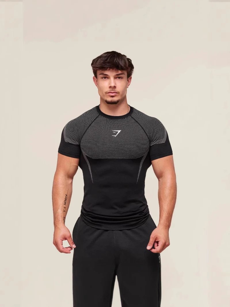 GYMSHARK新款跑步运动健身上衣休闲透气紧身短袖休闲跑步T恤鲨鱼 2