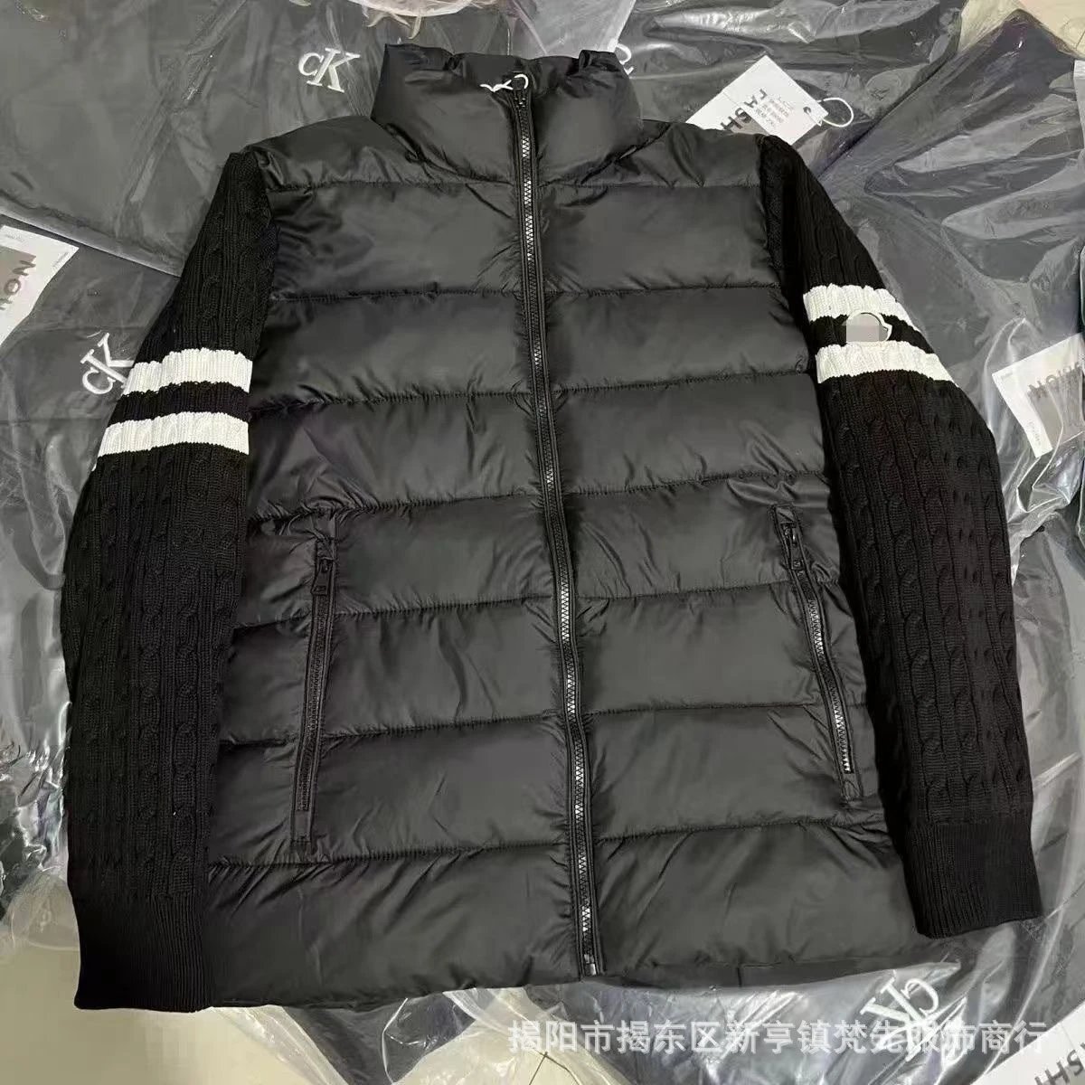 立领针织排骨拼接春秋棉服男女保暖短款设计新款加厚情侣休闲外套 2