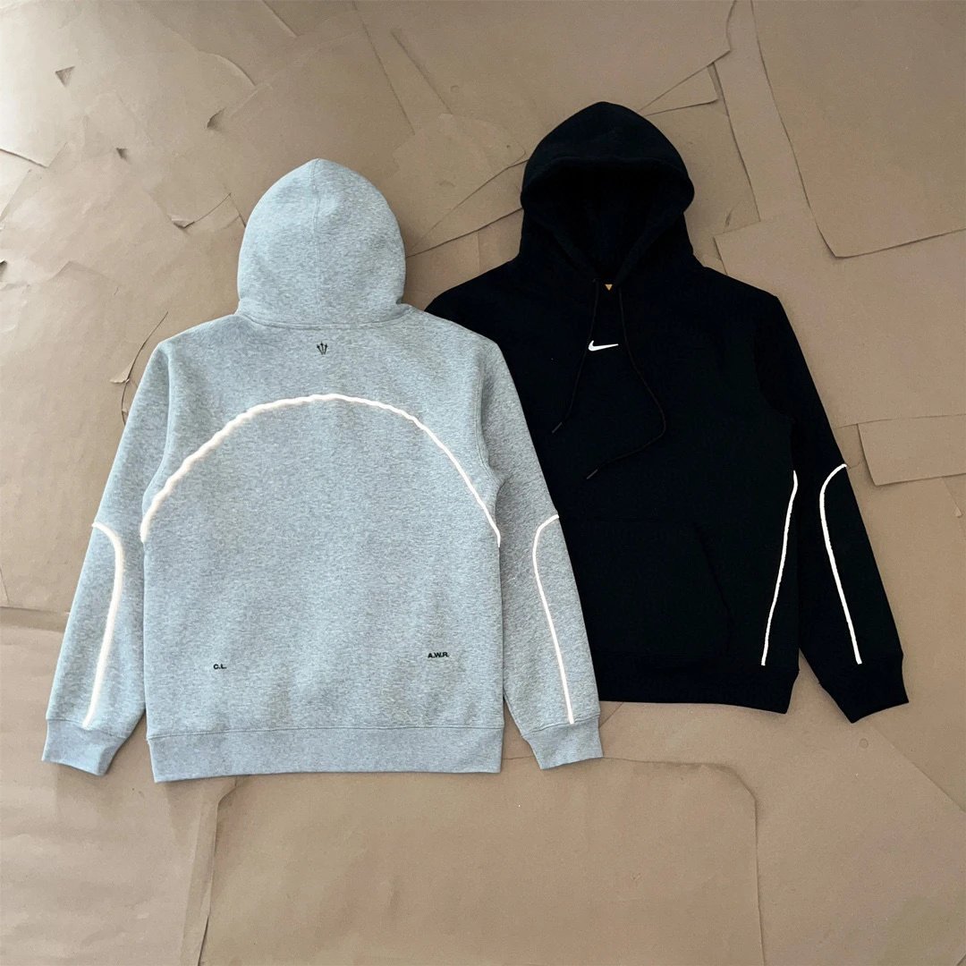NOCTA collaboration series dental floss 3M reflective strip logo printed casual sports composite fleece hooded sweatshirt