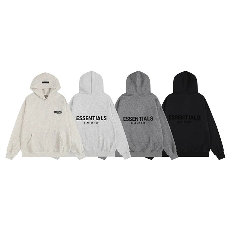 新款FEAR OF GOD ESSENTIALS植绒字母男女休闲宽松加绒连帽卫衣潮