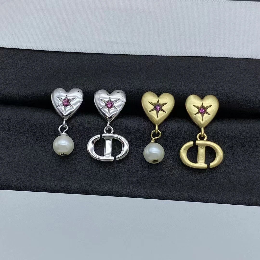 Dior Heart Pearl Drop Earrings Vintage Gold Jewelry