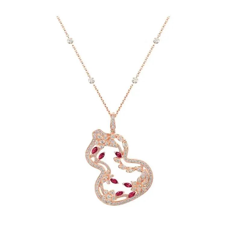 Qeelin Bo Bo Rose Gold Diamond Ruby Necklace