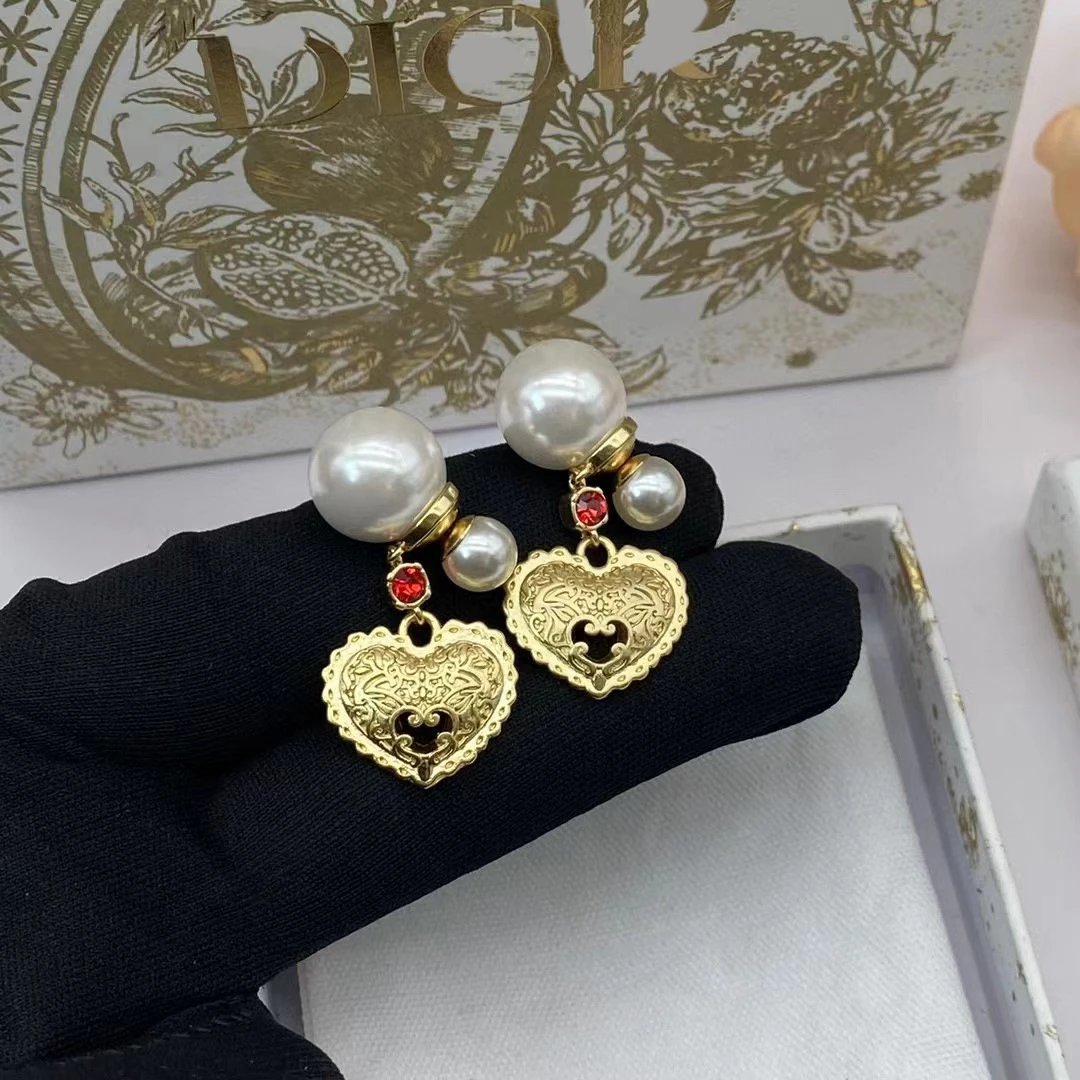 Dior Gold Heart Pearl Earrings Vintage Baroque Jewelry