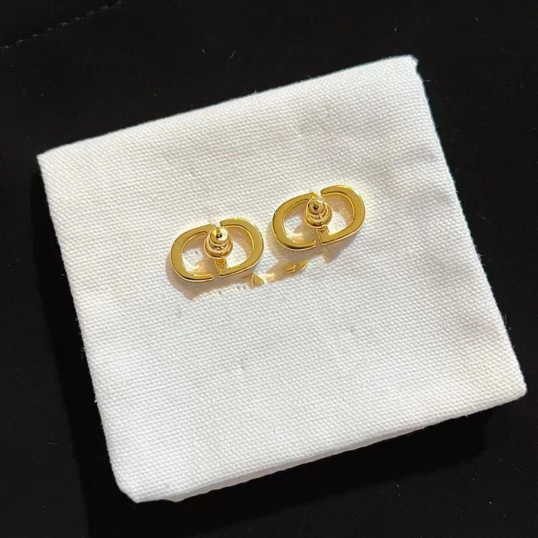 Dior Gold CD Logo Minimalist Unisex Earrings
