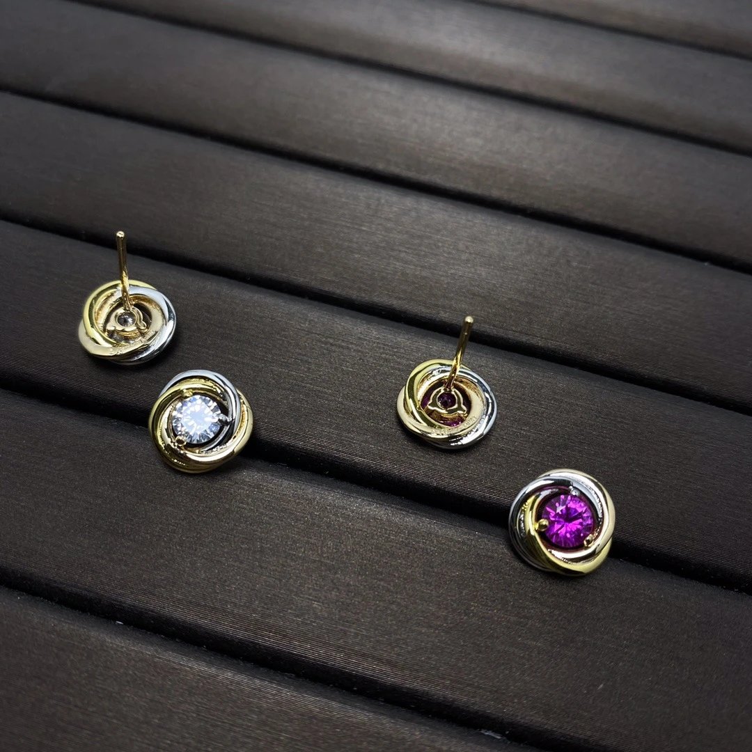 Cartier Trinity 18K Gold Diamond Purple Gem Earrings