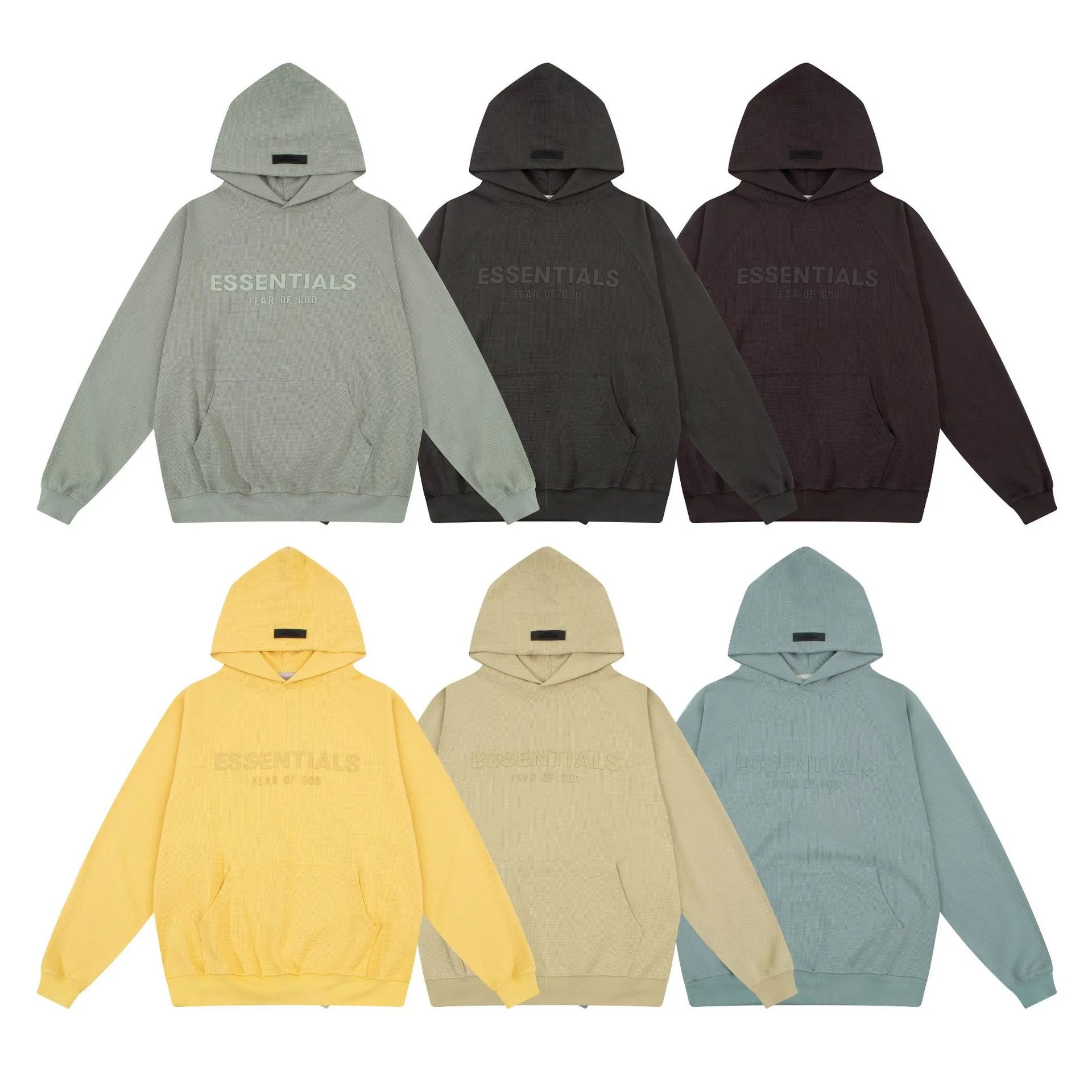 Essentials Gray Green Fleece Hoodie Embossed Logo Pullover