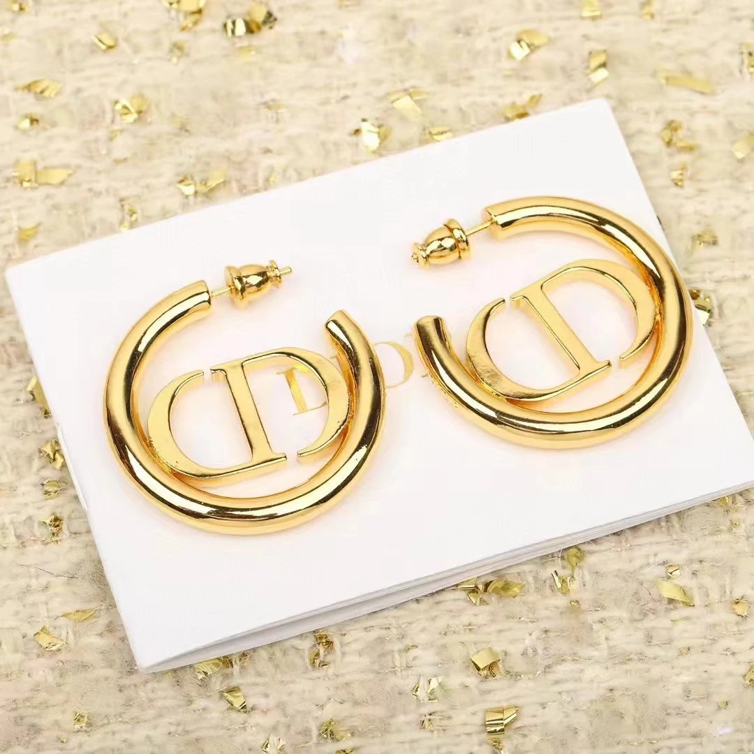 Dior Gold CD Logo Metal Hoop Earrings