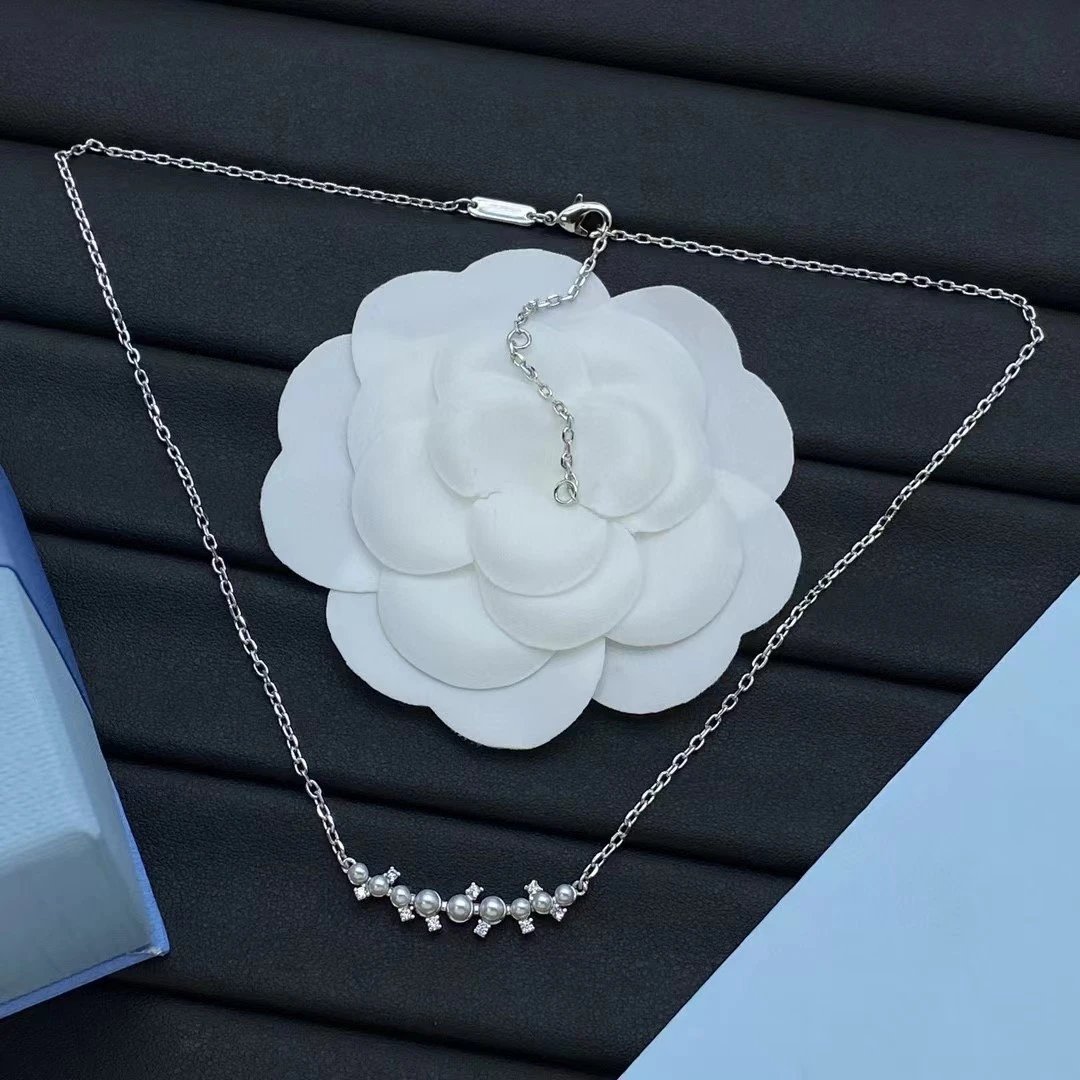 Hefang Silver Pearl Zirconia Necklace Elegant Jewelry