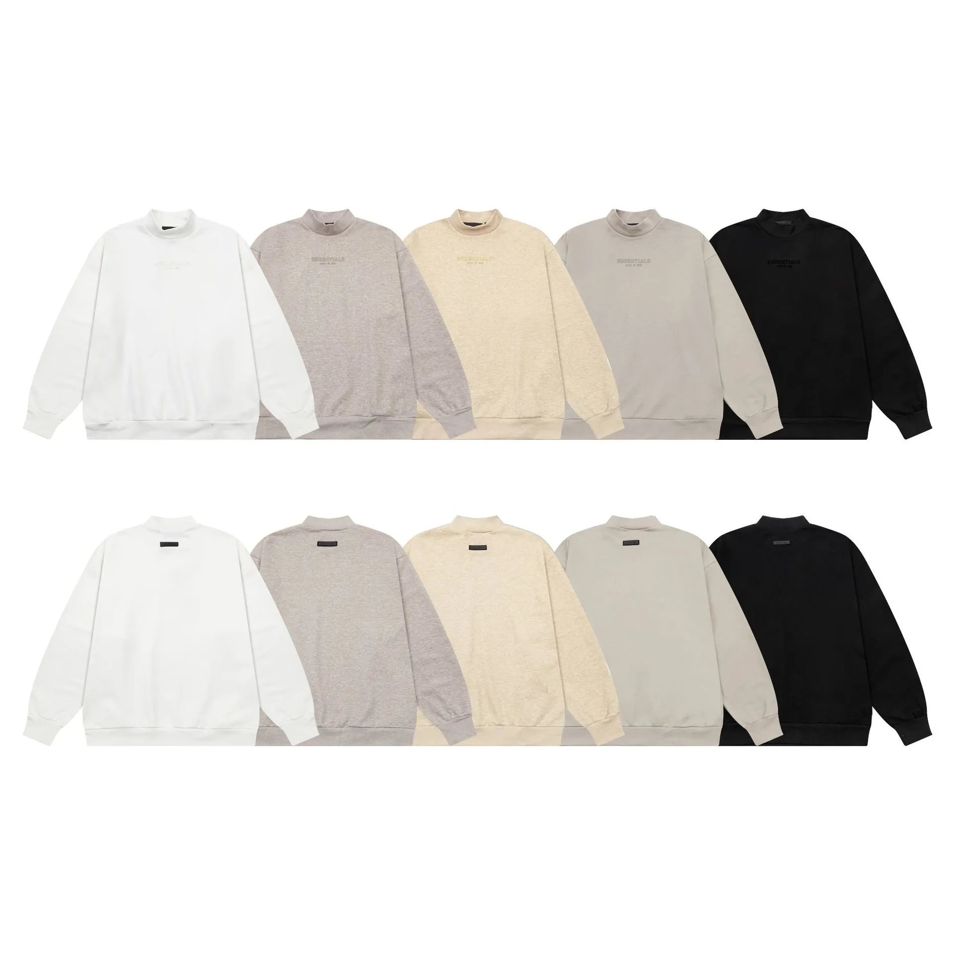 Essentials White Mock Neck Fleece Hoodie Unisex Pullover
