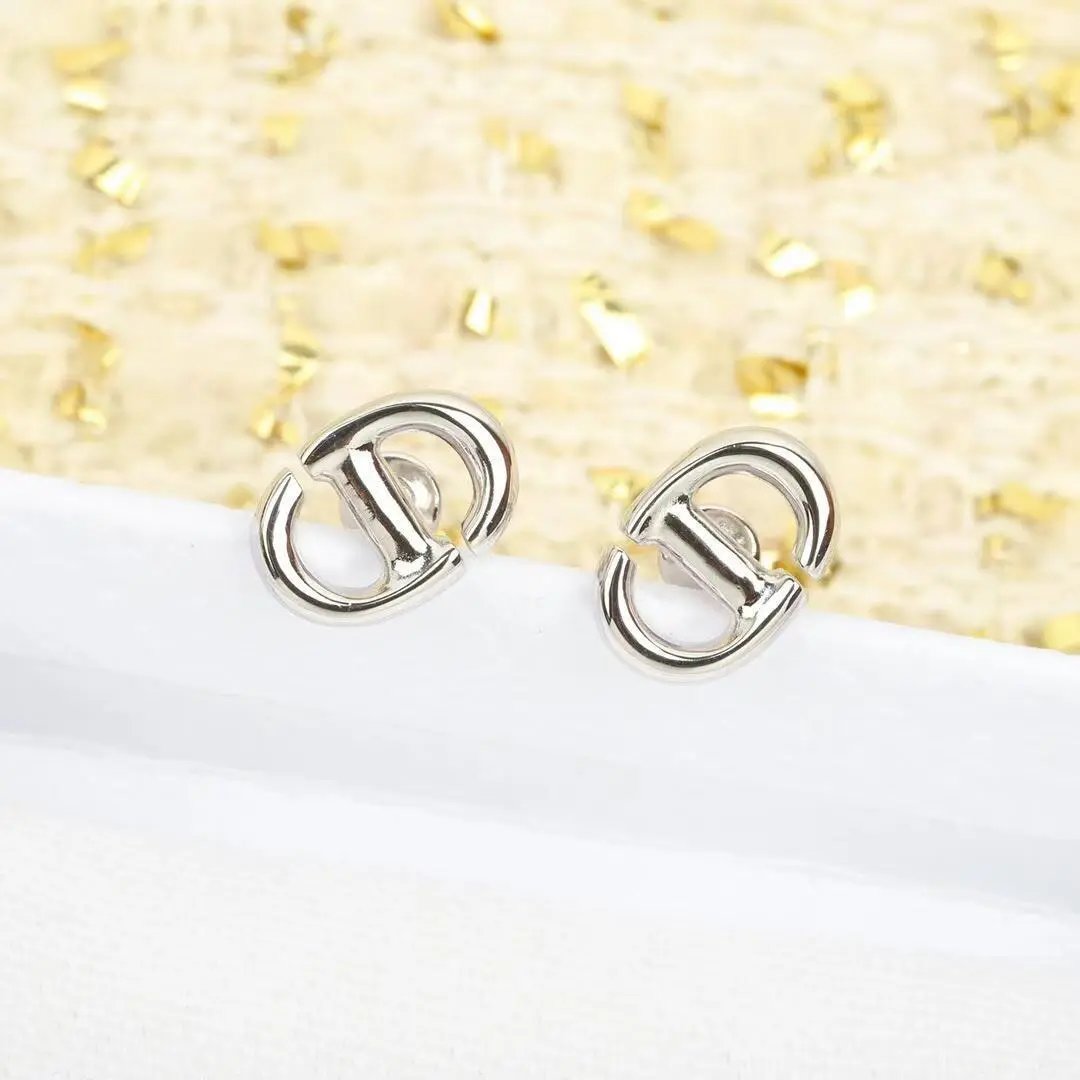 Dior Silver CD Logo Unisex Earrings