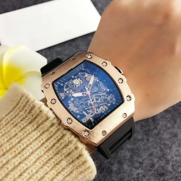 Design Skeleton Watch Black Blue Mechanical Watch Watches - 8