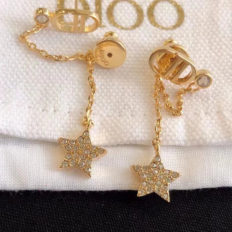 Dior Gold Star Crystal Drop Earrings Jewelry