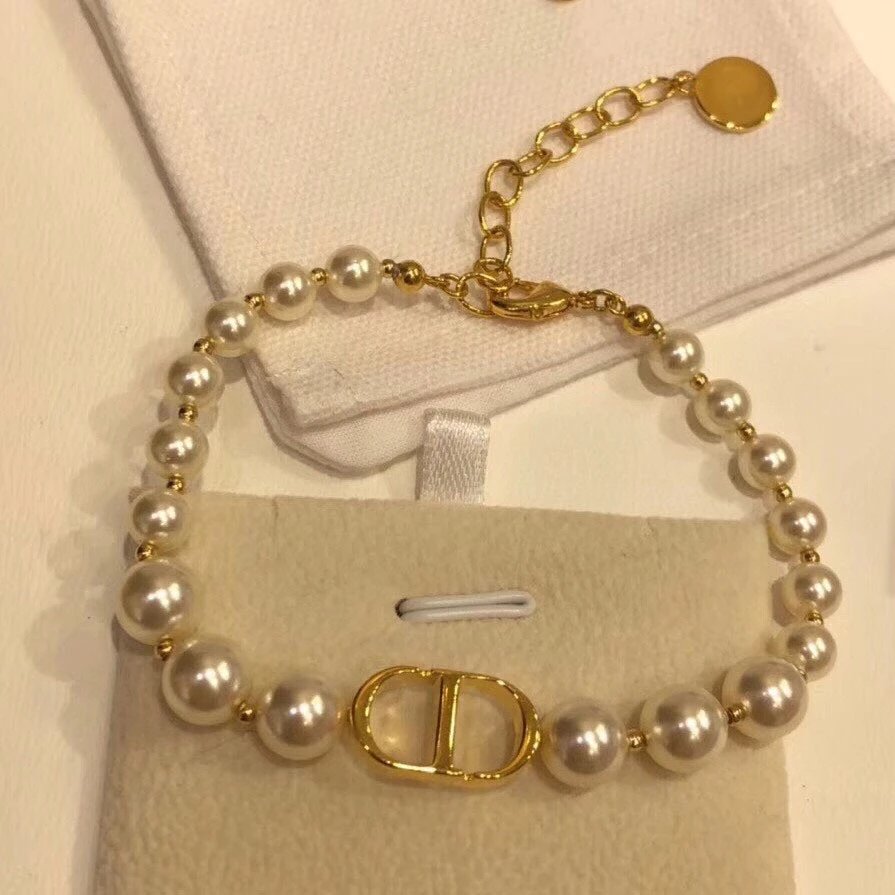 Dior Gold Pearl CD Logo Bracelet for Women