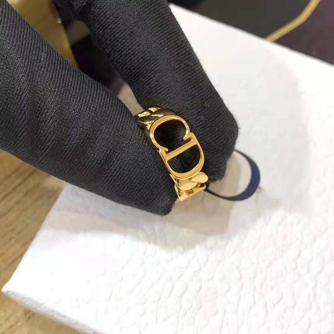 Dior Gold CD Logo Chain Ring Unisex Fashion Jewelry