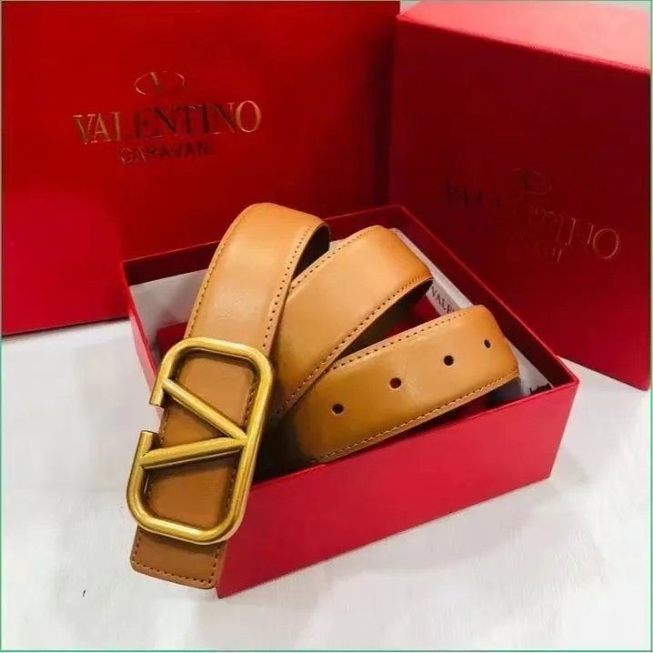 Valentino Black Leather Belt Gold V Buckle Unisex Italy