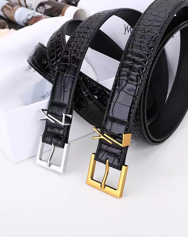 Saint Laurent Black Crocodile Leather Belt