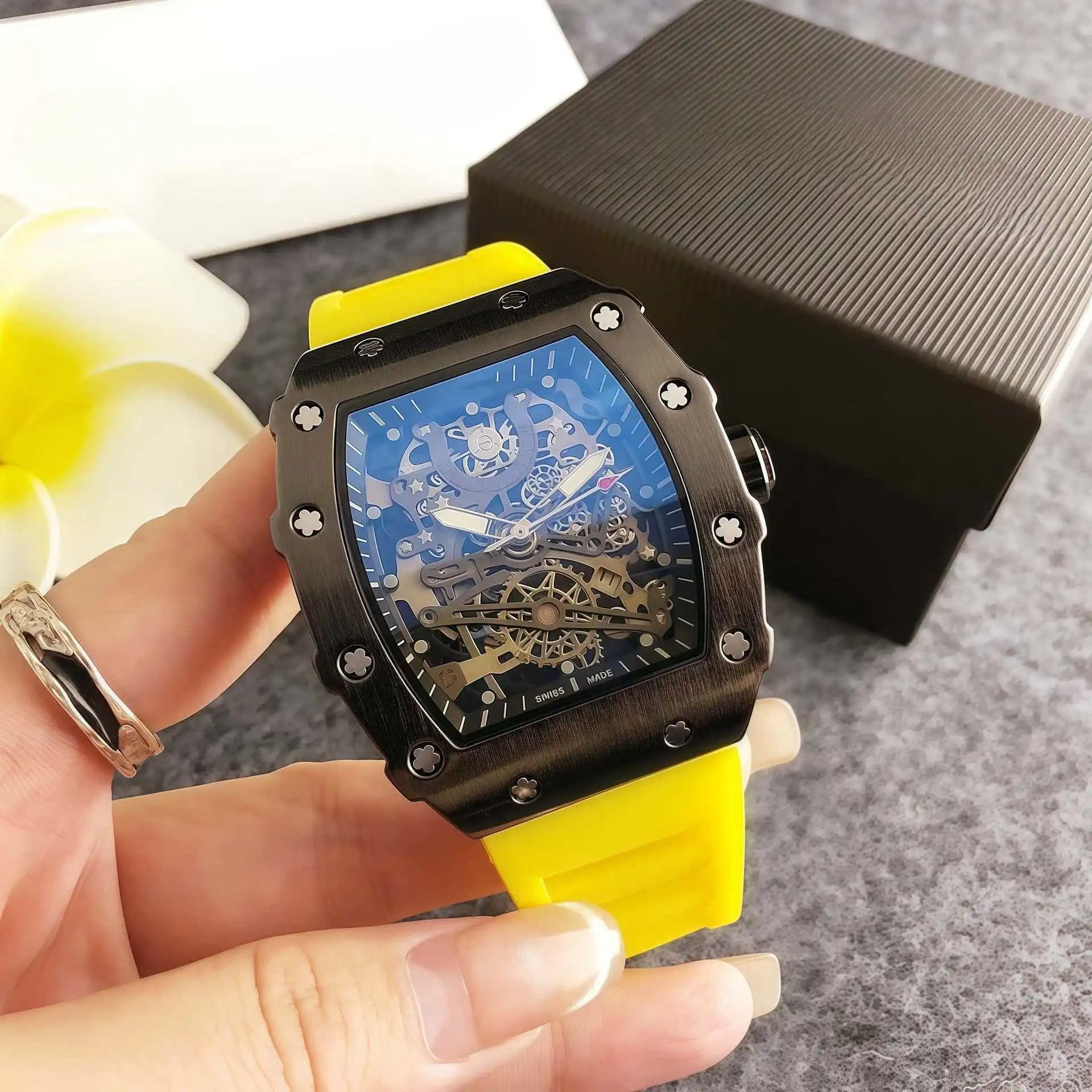 Design Skeleton Watch Black Blue Mechanical Watch Watches - 5