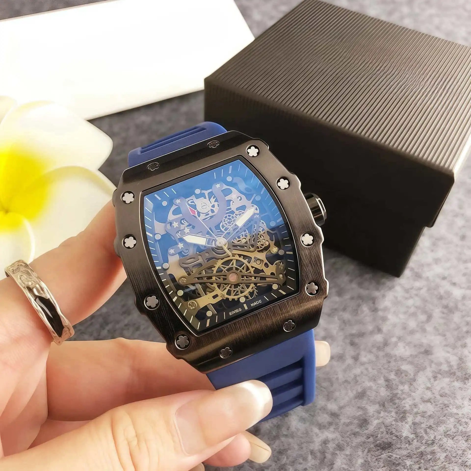 Design Skeleton Watch Black Blue Mechanical Watch Watches - 6