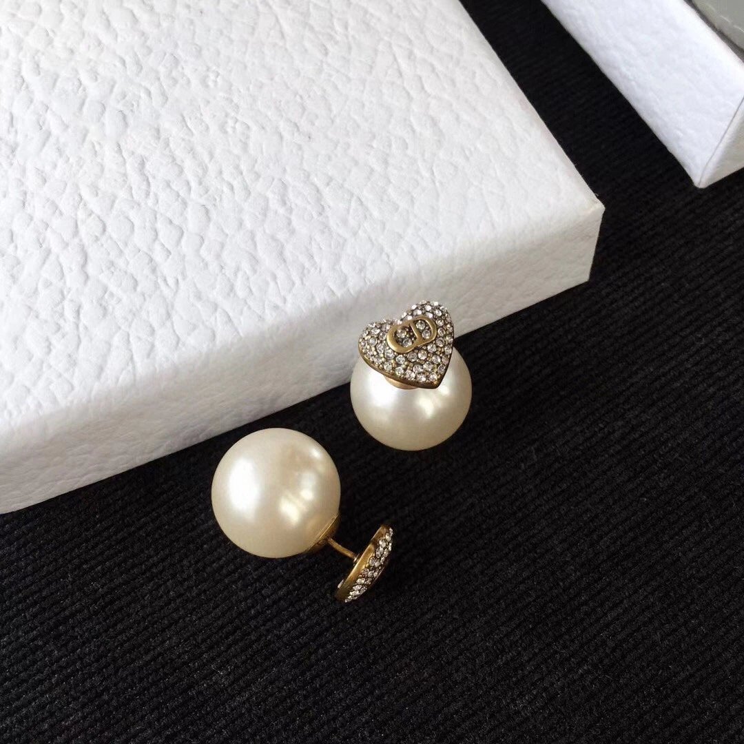 Dior Heart Pearl Crystal Double-Sided Earrings
