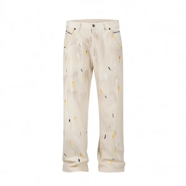 Design Paint-Splatter Washed Beige Pants - 5