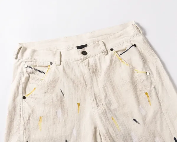 Design Paint-Splatter Washed Beige Pants - 7