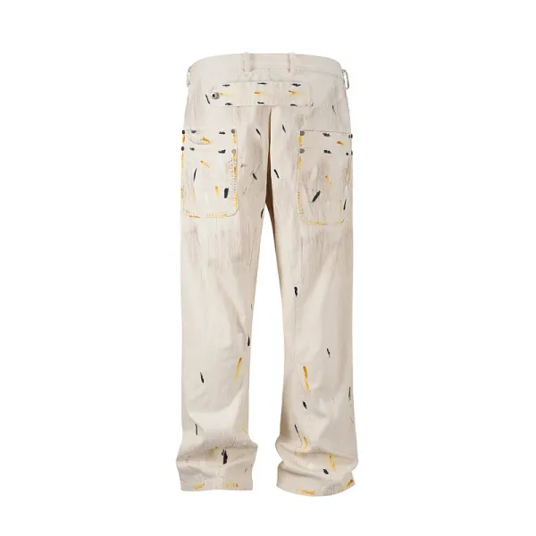 Design Paint-Splatter Washed Beige Pants - 6