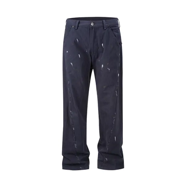 Design Paint-Splatter Washed Beige Pants - 3