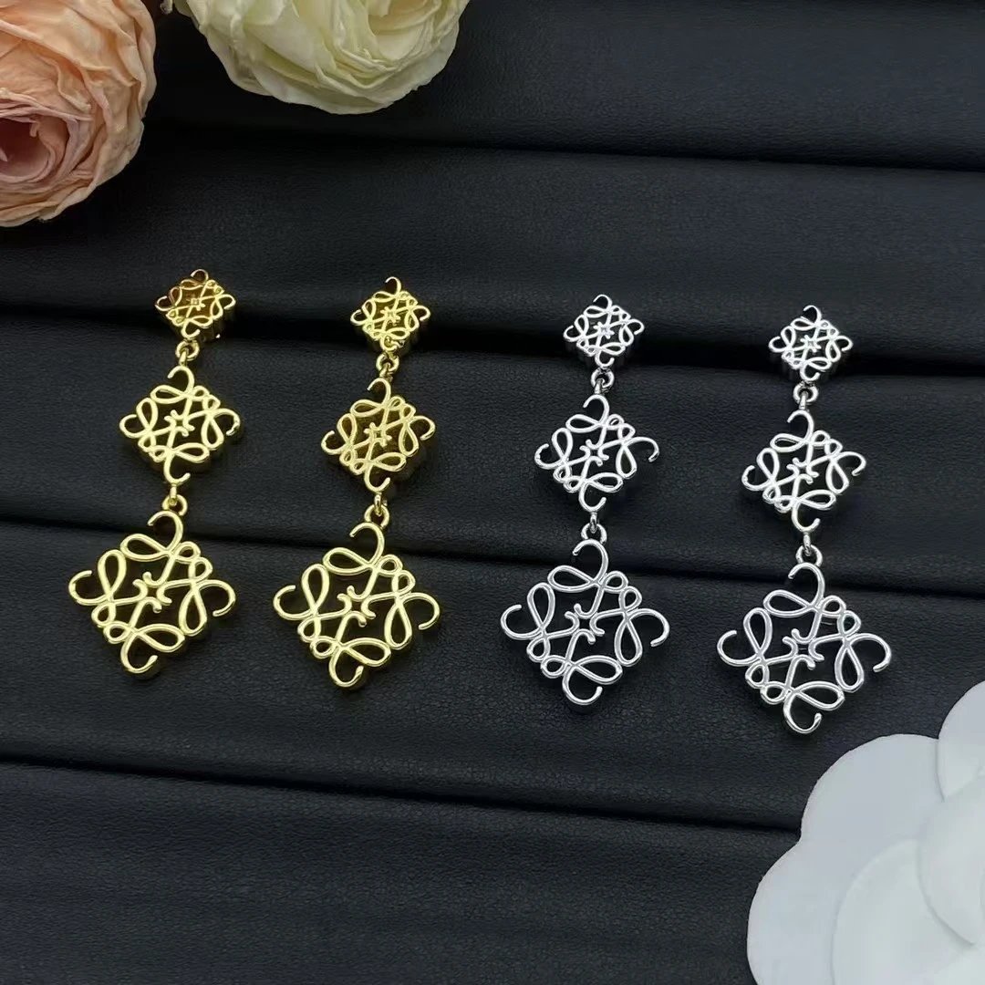 Loewe Gold Geometric Double Layer Drop Earrings
