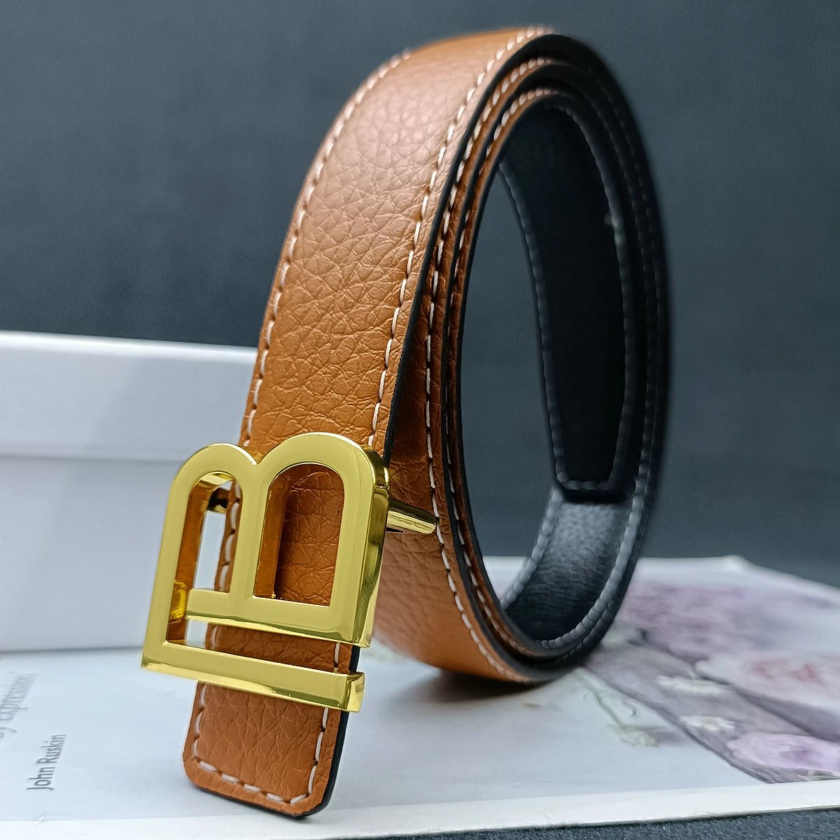 Balenciaga B Buckle Leather Belt Black - 8