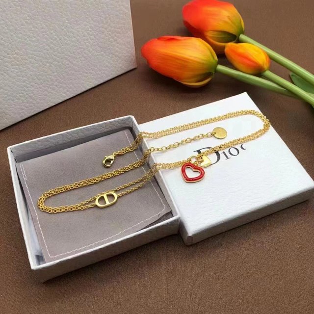 Dior Gold Logo Genuine Leather Unisex Bracelet