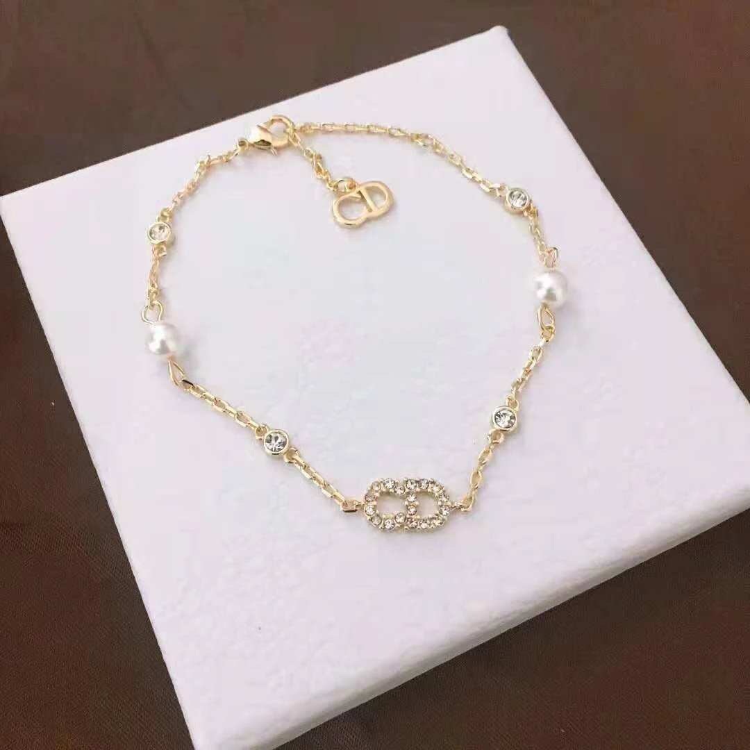 Dior Petit CD Bracelet Gold-tone Metal Pearl Crystal Gold