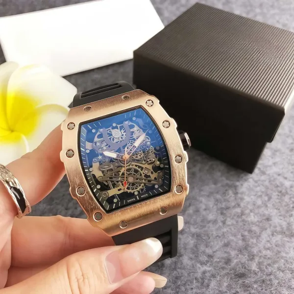 Design Skeleton Watch Black Blue Mechanical Watch Watches - 7